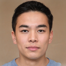 Neutral asian young-adult male with short  brown hair and brown eyes