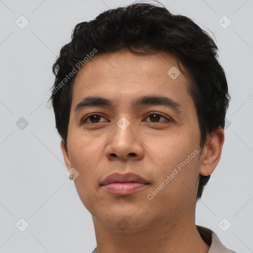 Neutral asian young-adult male with short  black hair and brown eyes