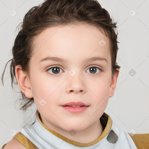 Neutral white child female with medium  brown hair and brown eyes