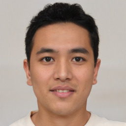 Neutral asian young-adult male with short  black hair and brown eyes