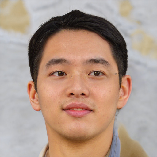 Neutral asian young-adult male with short  brown hair and brown eyes