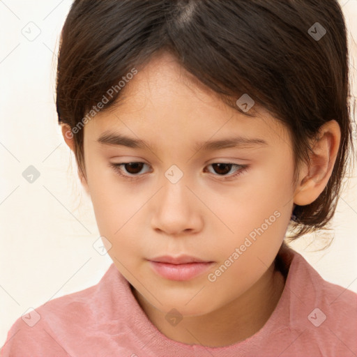 Neutral white child female with medium  brown hair and brown eyes