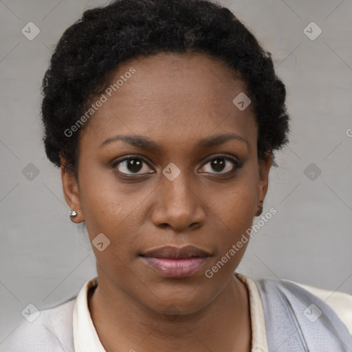 Neutral black young-adult female with short  brown hair and brown eyes