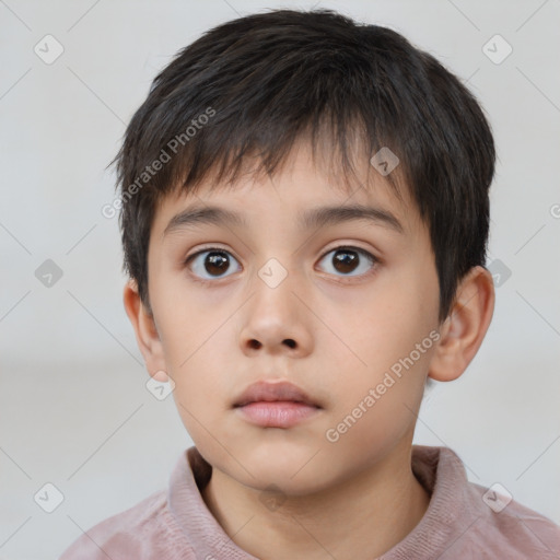 Neutral asian child male with short  brown hair and brown eyes