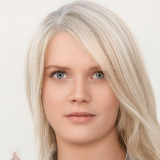 Neutral white young-adult female with long  blond hair and blue eyes