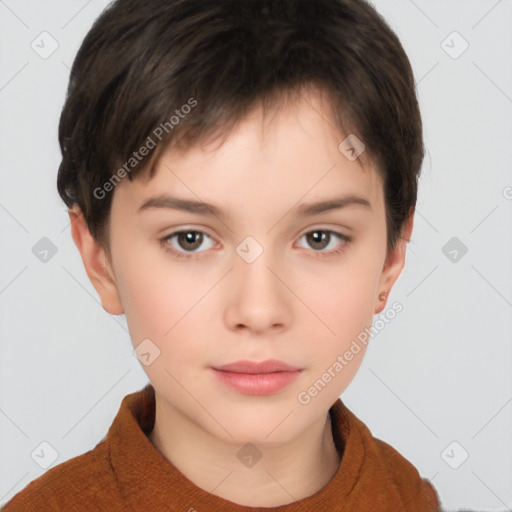 Neutral white young-adult female with short  brown hair and brown eyes