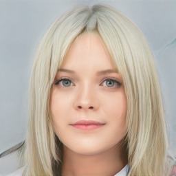 Neutral white young-adult female with medium  brown hair and blue eyes