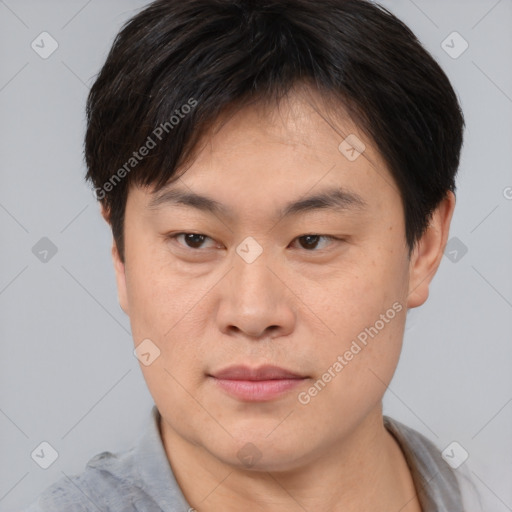 Neutral asian young-adult male with short  brown hair and brown eyes