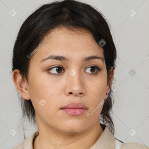 Neutral asian young-adult female with medium  brown hair and brown eyes