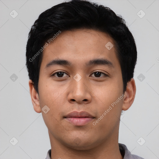 Neutral asian young-adult male with short  black hair and brown eyes