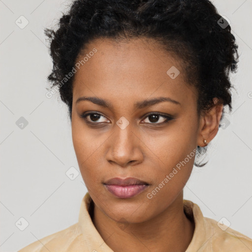 Neutral black young-adult female with short  brown hair and brown eyes