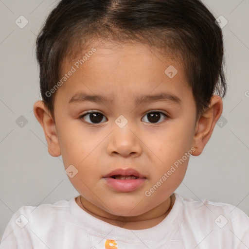 Neutral white child female with short  brown hair and brown eyes