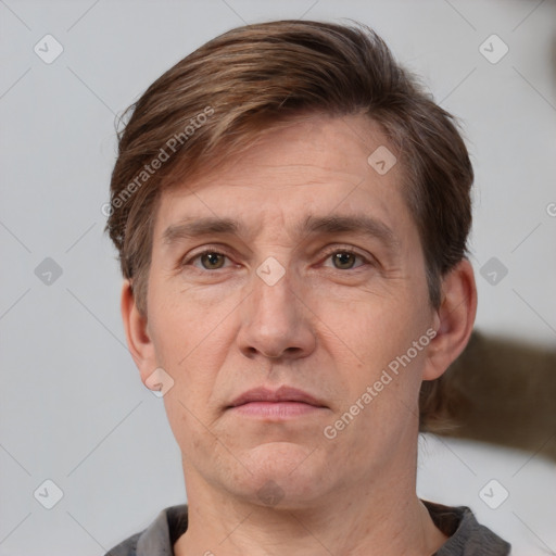 Neutral white adult male with short  brown hair and brown eyes