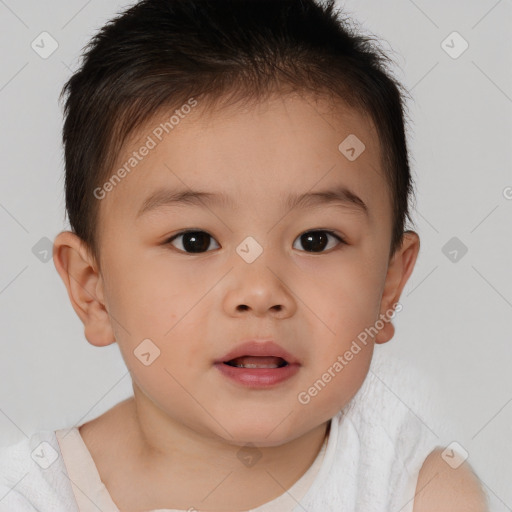 Neutral white child female with short  brown hair and brown eyes