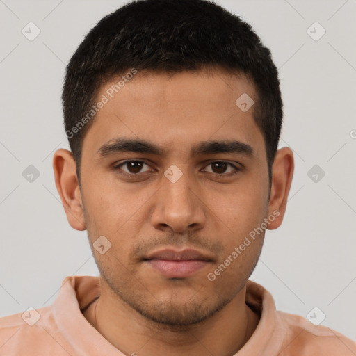 Neutral asian young-adult male with short  brown hair and brown eyes