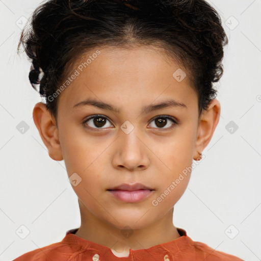 Neutral white child female with short  brown hair and brown eyes