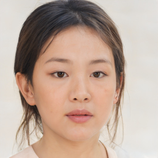 Neutral asian young-adult female with medium  brown hair and brown eyes