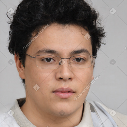 Neutral asian young-adult male with short  brown hair and brown eyes