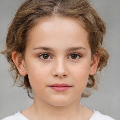 Neutral white child female with medium  brown hair and brown eyes