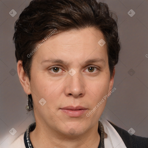 Neutral white adult male with short  brown hair and brown eyes