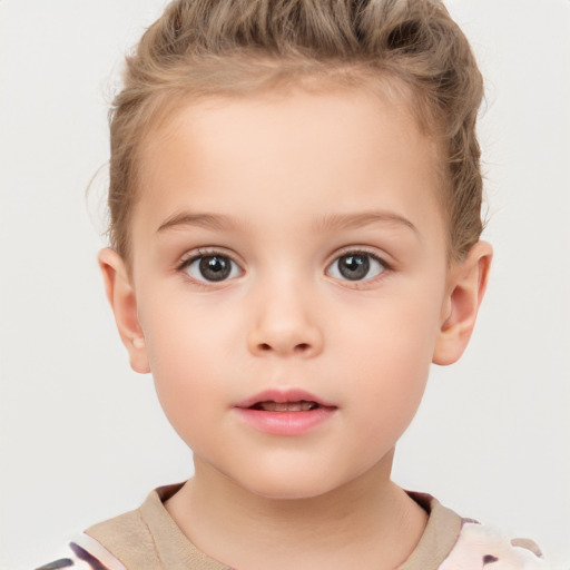 Neutral white child female with short  brown hair and brown eyes