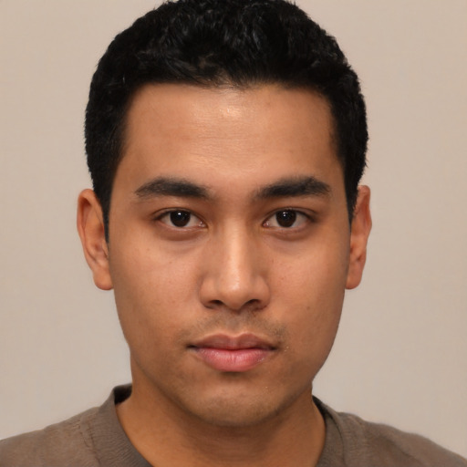 Neutral asian young-adult male with short  black hair and brown eyes