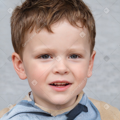 Joyful white child male with short  brown hair and brown eyes