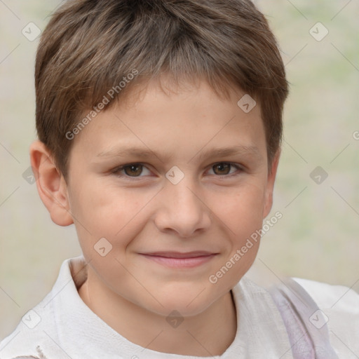 Joyful white child male with short  brown hair and brown eyes