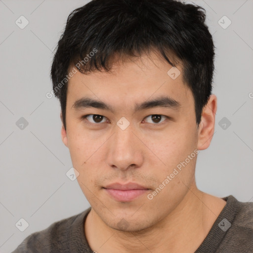 Neutral asian young-adult male with short  brown hair and brown eyes