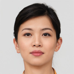 Neutral asian young-adult female with short  brown hair and brown eyes