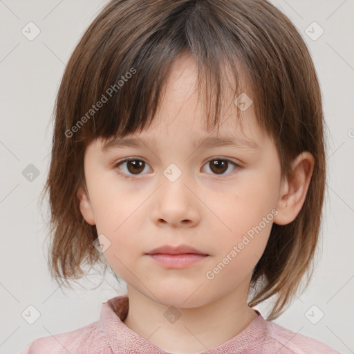 Neutral white child female with medium  brown hair and brown eyes