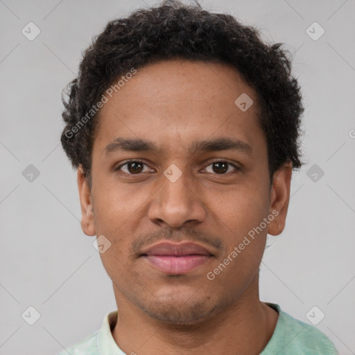 Neutral black young-adult male with short  brown hair and brown eyes