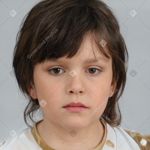 Neutral white child female with medium  brown hair and brown eyes