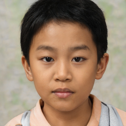 Neutral asian child male with short  brown hair and brown eyes