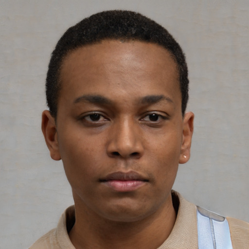 Neutral black young-adult male with short  brown hair and brown eyes