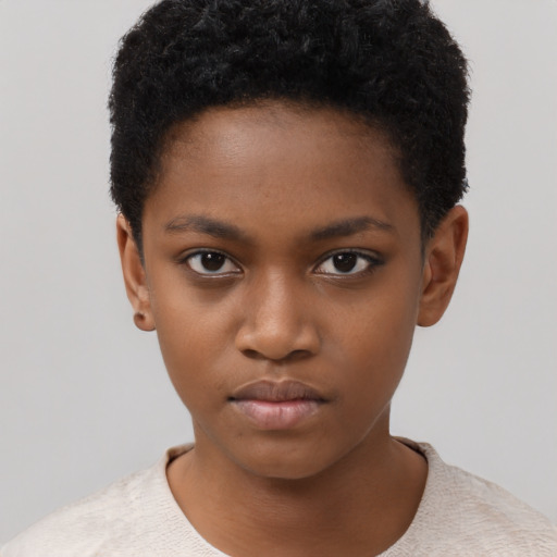 Neutral black child female with short  black hair and brown eyes