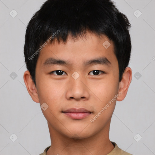 Neutral asian young-adult male with short  brown hair and brown eyes