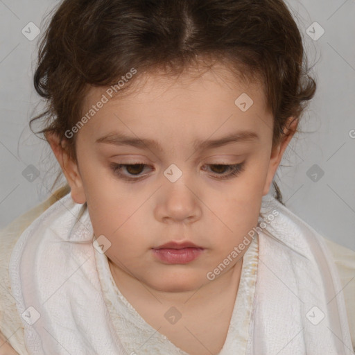 Neutral white child female with medium  brown hair and brown eyes