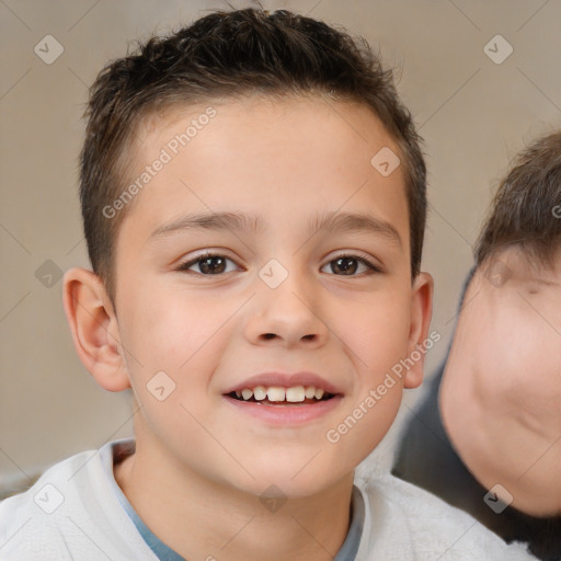 Joyful white child male with short  brown hair and brown eyes