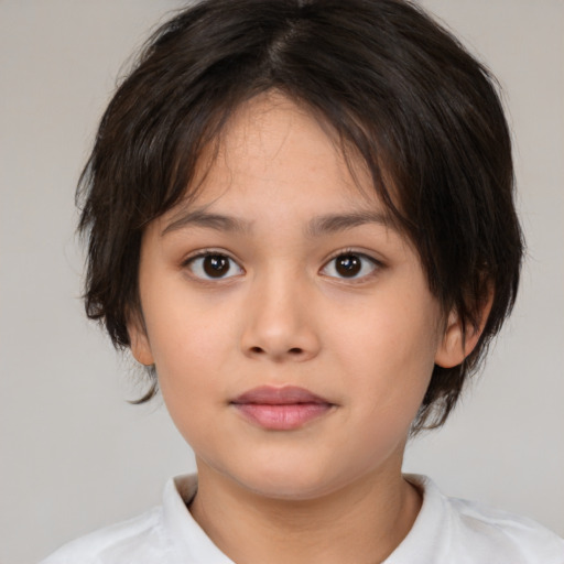 Neutral white child female with medium  brown hair and brown eyes