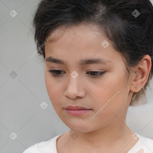 Neutral white child female with medium  brown hair and brown eyes