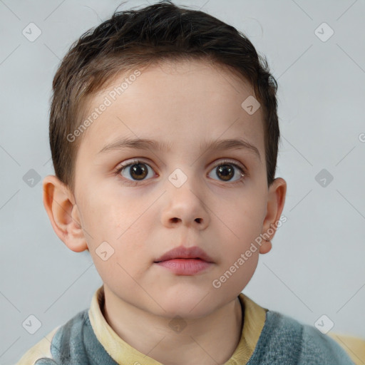 Neutral white child male with short  brown hair and brown eyes