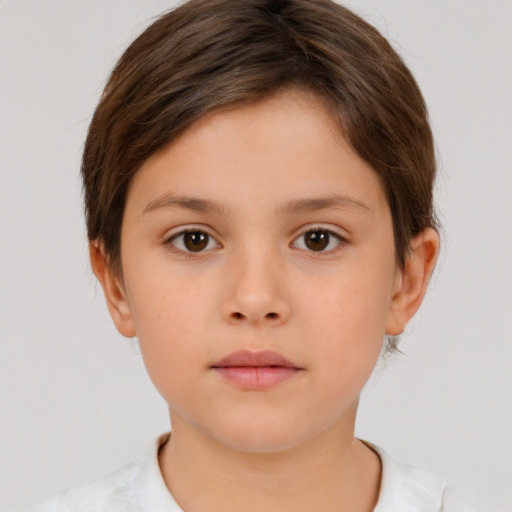 Neutral white child female with short  brown hair and brown eyes