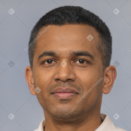 Neutral latino young-adult male with short  brown hair and brown eyes