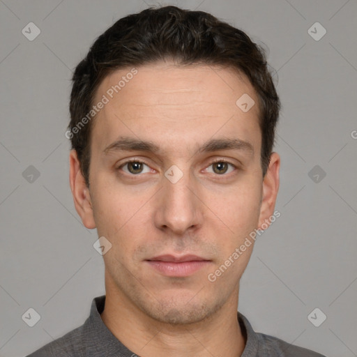 Neutral white adult male with short  brown hair and brown eyes