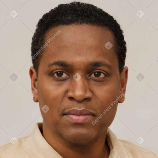 Neutral latino adult male with short  brown hair and brown eyes