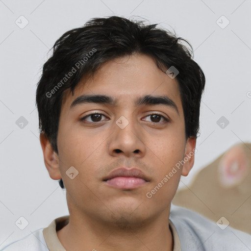 Neutral asian young-adult male with short  brown hair and brown eyes