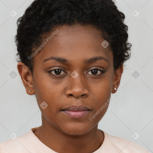 Neutral black young-adult female with short  brown hair and brown eyes