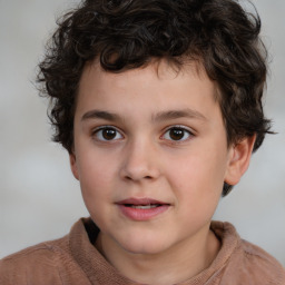 Joyful white child male with short  brown hair and brown eyes