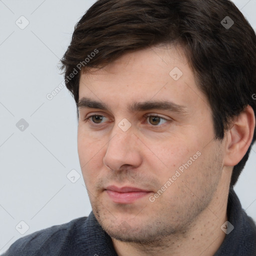 Neutral white adult male with short  brown hair and brown eyes